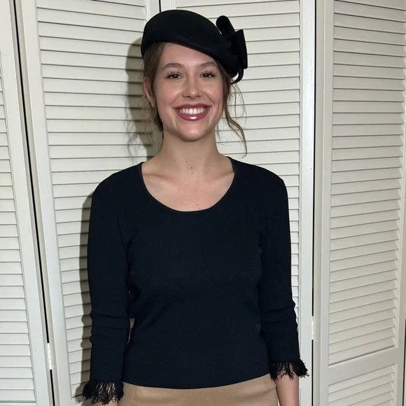 Women’s Black Sweater - Cyrus - Scoop Neck & 3/4 Sleeves with Fringe - Size M - Picture 3 of 16